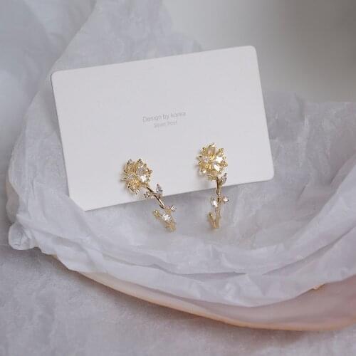 Ins Hot Sale 14K Real Gold Cute Small Flower Stud Earrings for Women 925 Silver Needle Zircon Earrings