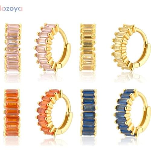 Lozoya 100% 925 Sterling Circle Dangle Earring Silver Gold Gold Pink Orange Zircon Blue Hoop Piercing Loops For Women Gift