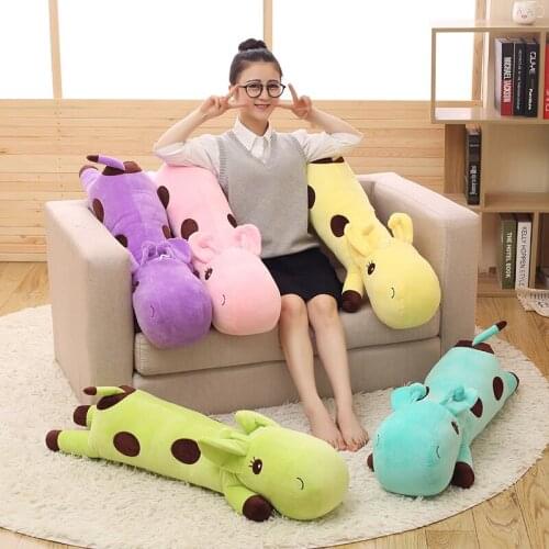 110cm Cute Lovely Cartoon Animal Lying Giraffe Plush Pillow Soft Stuffed Deer Plush Cushion Doll Sleeping Pillow Cushion Toy