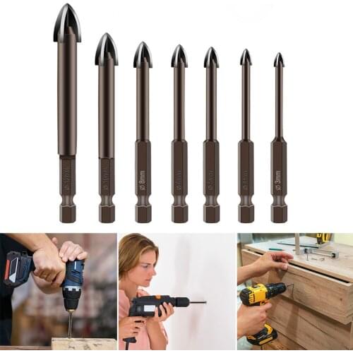 3-12mm Cross Hex Tile Drill Bits Glass Ceramic Concrete Hole Opener 1/4" Hex Shank Brick Hard Alloy Triangle Bit Tool