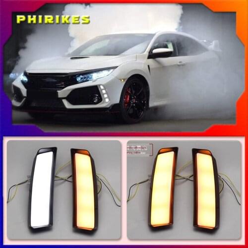 2Pcs DRL For Honda Civic Type R 2018 2019 Led Daytime Running Lights Yellow Turn Signal Lamp ABS Waterproof