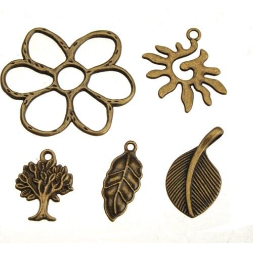 Suppliers for jewelry findings mix charms pendants bracelets hairpins dangles diy vintage bronze flower tree leaves metal 30pcs