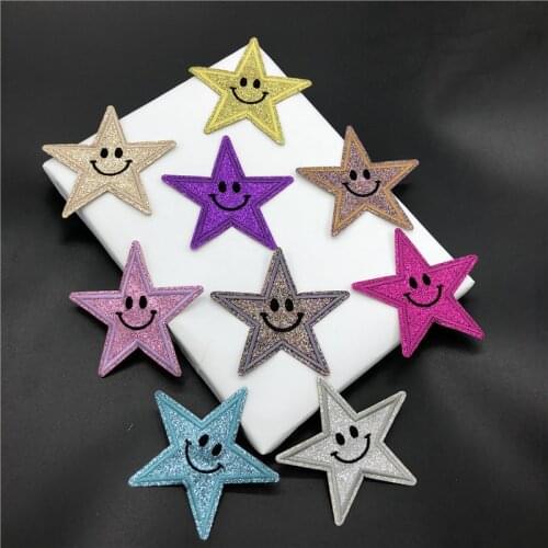 4Pcs Smile Star Applique Clothing Embroidery Patch Fabric Sticker Iron On Patch Craft Sewing Repair Embroidered 9cm BJ0475