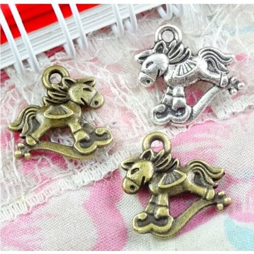 60pcs 15.7*16.3MM Antique silver Plated Antique bronze rocking horse charms pendant for bracelet necklace diy jewelry making