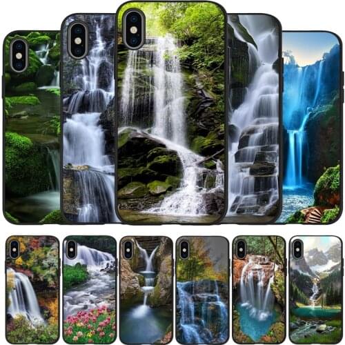 Waterfall Natural scenery black Silicone Phone Case For iPhone 12 XR XS Max 5 5S SE 2020 6 6S 7 8 PLUS X 11Pro Max 11 Cover