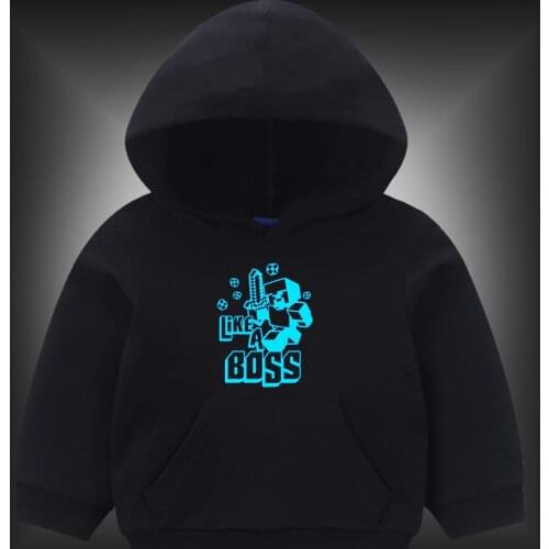 Cartoon Games Like a Boss Fluorescent Luminous Kids Hoodies Fashion Boys Girls Sweatshirt Tops Autumn Baby Hoodie