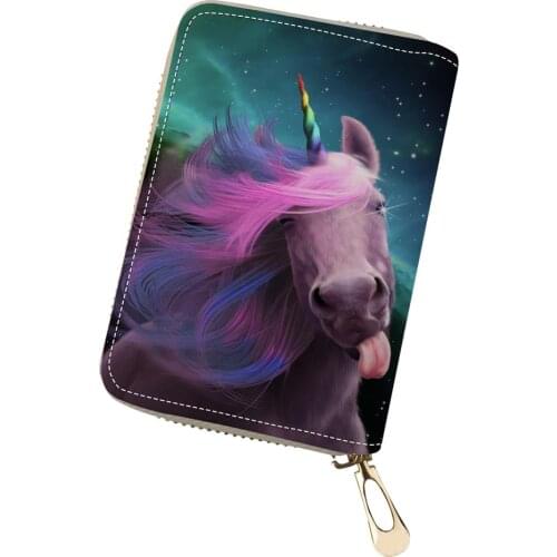 HaoYun PU Business Card Holder Fantasy Unicorn Horse Pattern Girls Money Purse Bag Cute Animal Girls Mini Cluth Card Wallets