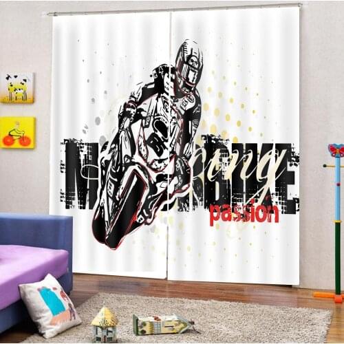Custom size Motorcycle Curtain Motorcycle letters Classic Print Fabric Window Drapes For Living room Bedroom Blackout Decor