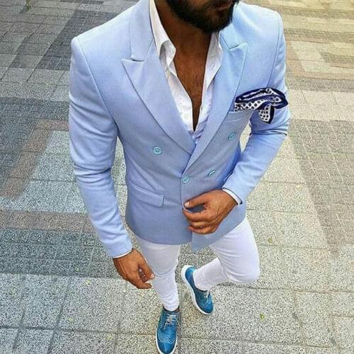 Custom Blue Linen Men Suits For Wedding Casual Groom Tuxedos Bridegroom Wear Slim Fit Man Blazers 2piece Coat Pants Prom Party