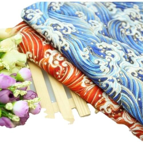 Printing Linen Cloth Japanese-style kimono Cotton fabric Bronzing Waves Pattern Chinese clothing Fabric