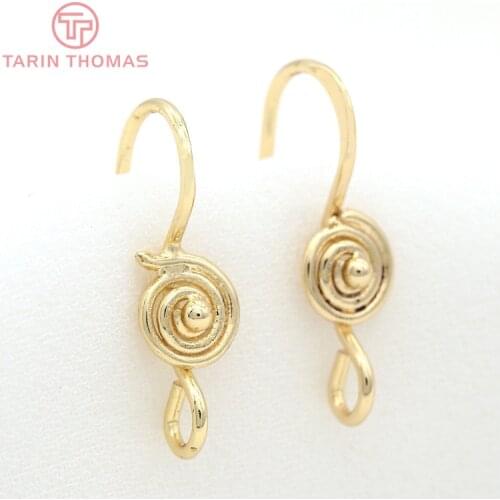 6PCS 20MM 24K Gold Color Plated Round Earrings Hook High Quality DIY Jewelry Making Findings