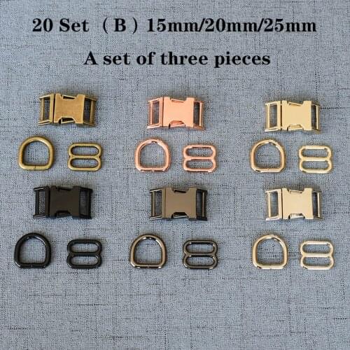 20 Sets 15mm/20mm/25mm Metal D Ring Adjustable Release Buckle For Pet Dog Collar Necklace Handmade Handbag Accessory 3JT7826B