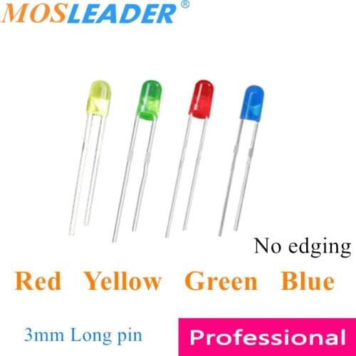 Mosleader 1000pcs No edging led 3MM Red Yellow Green Blue trun color No frame Long pins 27mm F3 LED Use for Mechanical Keyboard