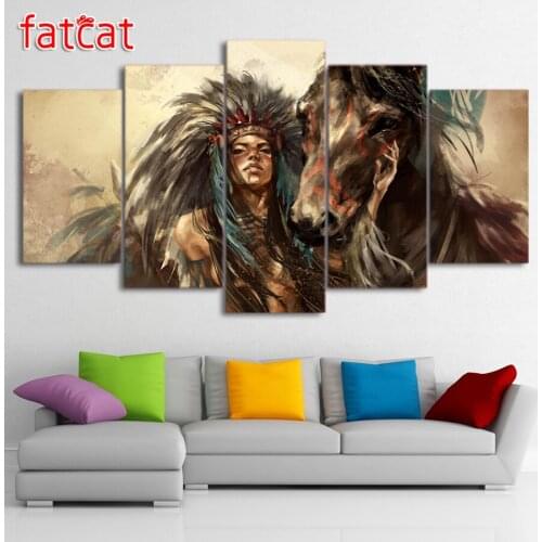 FATCAT tribe warrior with horse 5 Piece Diy Diamond Painting Full Square Round Drill Diamond Embroidery Sale Home Decor AE988