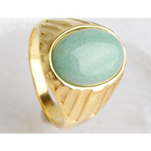 Oval Colourful Big Natural Stone Wedding Bands Rings For Women Gold Color Stainless Steel Mujer Anillos Party Jewelry