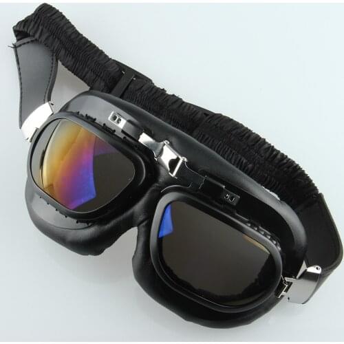 Colorful Lens Motorcycle Helmet Goggles Motocross Vintage Black PU Design Dirt Bike Bicycle Racing Eyewear Glasses Cafe Racer