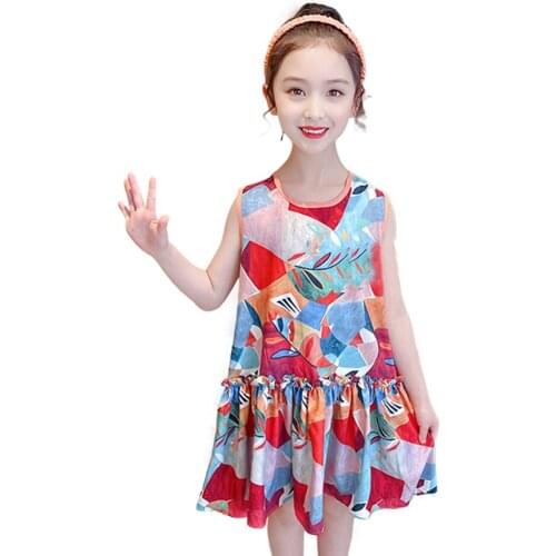 Girls Dress Floral Pattern Kids Party Dresses For Girls 2021 Children Dresses Summer Girl Costume 6 8 10 12 14