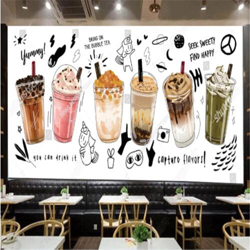 Custom Modern Afternoon Tea Photo Wallpapers Industrial Decor Bubble Tea Shop Background Murals Wall Paper Papel De Parede