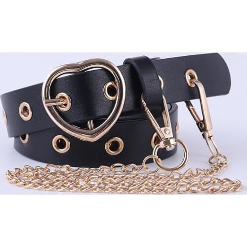 Fashion Ladies Heart Belt Cute Belt Jeans Dress Belt New Design Pin Buckle Round Belt Chains Casual Ladies Female Waistband