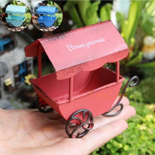 Fairy Garden Miniatures Wagon with Shed Vintage Metal Craft Wheelbarrow Cart Miniature Garden Accessories Ornaments