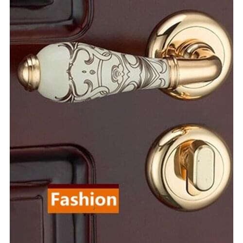 Modern fashion gold nterior solid wooden door lock printed cream color ceramic bedroom mechanical split mute door lock