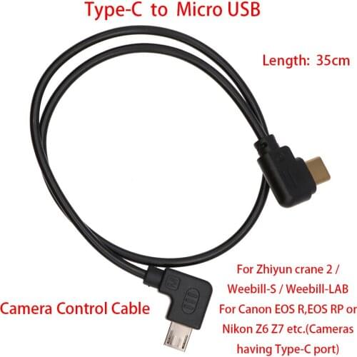 For Zhiyun Crane 2 / Weebill S stabilizer to Canon EOS R / RP or Nikon Z6 / Z7 etc., 35cm Control Cable Type-C to Micro USB(2.0)