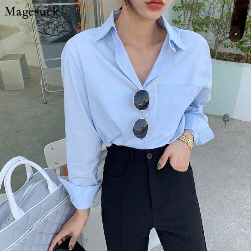 Korean Solid Cotton Button Casual Shirts Blouse Women Long Sleeve Loose Blouses Tops Spring Turn-down Collar Shirt Female 13803