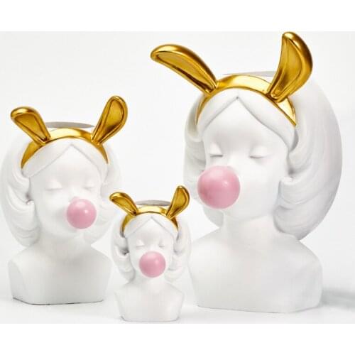 Resin Vase Flower Pot Nordic Style Cute Catwoman Human Head Flower Vases Basket Pen Brushes Holder Home Decoration M17