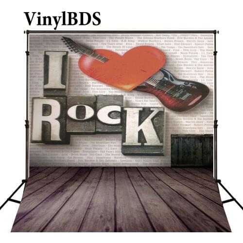 VinylBDS Children Photo Background Wood Floor Guitar Children Rock Music Heart Love For A Photo Shoot