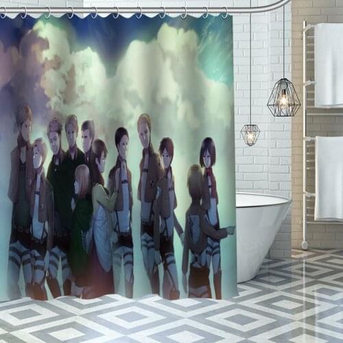 Waterproof Shower Curtain Can Be Customized Attack on Titan Bathroom Shower Bath Supplies Polyester Shower Curtain With Hooks