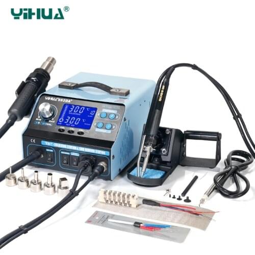 YIHUA 992DA+ LCD Soldering Station With Smoking Solder Iron Vacuum Pen BGA Rework Station Welding Station