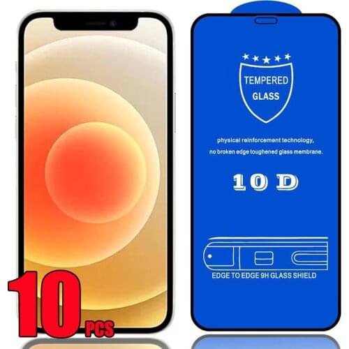 10pcs 10D Tempered Glass Full Glue Coverage Premium Screen Protector Film For iPhone 12 Mini 11 Pro Max XS XR X 8 7 6 Plus SE