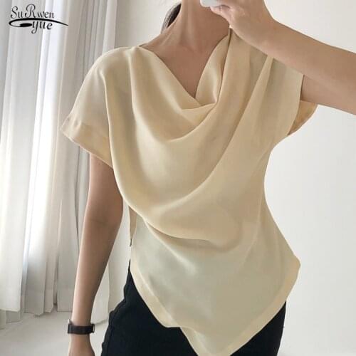 Korean Chic Office Lady French Irregular Batwing Sleeve Blouse 2021 Elegant Bright Yellow Grey Color Slim Shirts Blusas 14524
