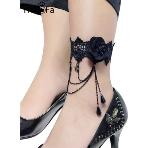 YiYaoFa Vintage Tassel Lace Anklets for Women Accessories Handmade Gothic Jewelry Summer Beach Foot Jewelry LA-23