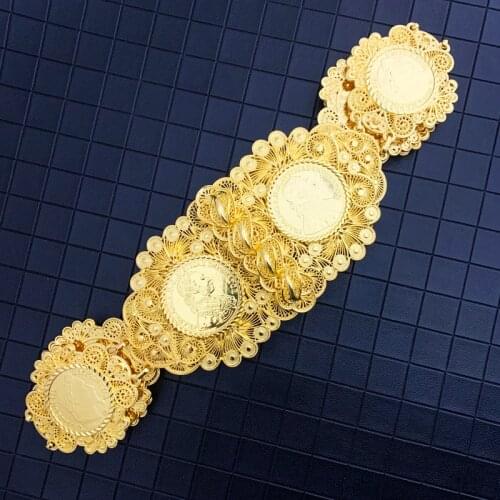 Rich Gold Color Coin Belts for Women Algerian Traditional Caftan Wedding Dress Belts Napoleon Figure Royal Waist Chains