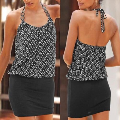 Women Halter Dress Sleeveless Backless Slim Fit Simple Mini Dress for Summer H9