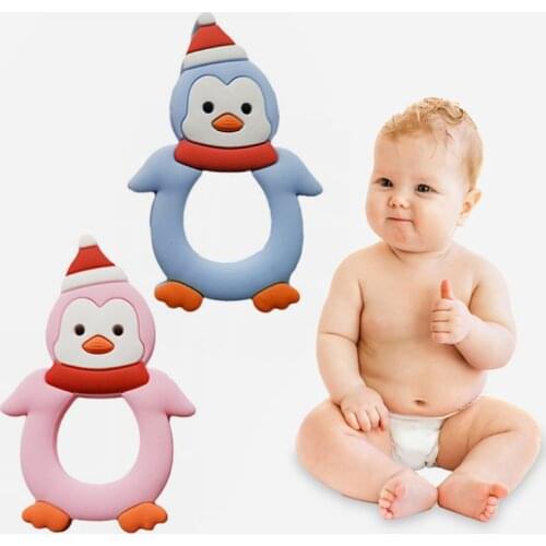 Baby Teether Cartoon Penguin Modeling Silicone Molar Stick Infant Bite Chew Appease Teeth Gel for Girls Boys F3ME