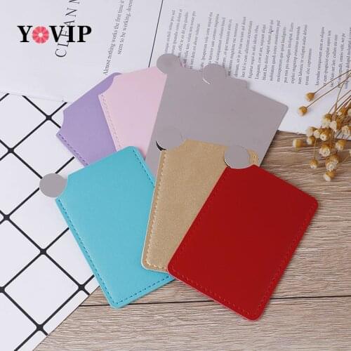 1PC Portable Mini Stainless Steel Unbreakable Makeup Mirror Shatter Proof Card Style Pocket Cosmetic Mirror PU