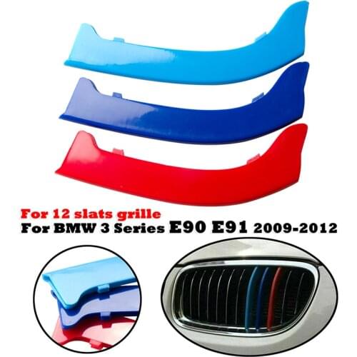 12 Slats Kidney Front Grill Grille Decal Stripe Cover Clip Trim For BMW 3 Series E90 E91 2009-2012 M-Sport Decorative Parts