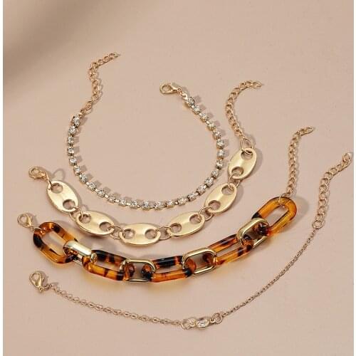 4Pcs/set Cool Punk Leopard Print Acrylic Chain Bracelet for Women Boho Thick Gold Color Zircon Bracelet Fashion Charm Jewelry