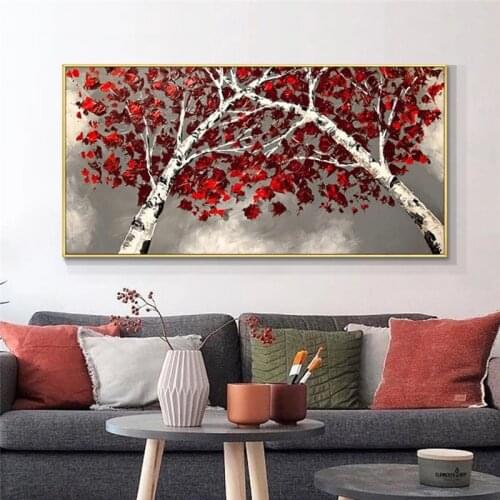 Abstract Canvas Poster Painting Trees with Red Leaves Spray Painting Painted on Canvas Fashion Modern Wall Art for Home Decor