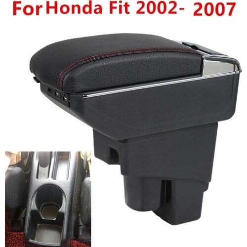 Car Dual Layer Storage Box Center Console Leather Armrest Cup Holder For Honda Fit Jazz 2002-2007 Hatchback 2003 2004 2005 2006