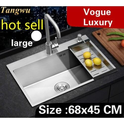 Free shipping Apartment wash vegetables kitchen manual sink single trough 304 stainless steel luxury large hot sell 68x45 CM