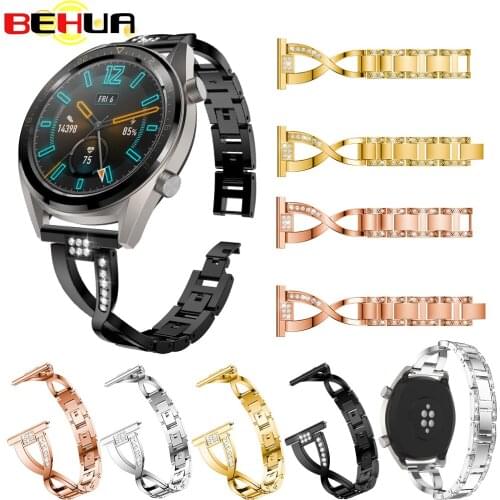 Rhinestones Stainless Steel Watch Band for huawei Watch GT Strap for Samsung Gear S3 Frontier Classic Galaxy 46mm Smart Bracelet