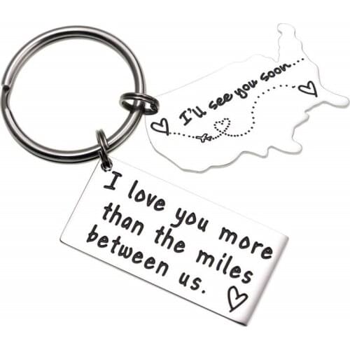 Personality Keychain Engraved SEE YOU SOON State to State, Long Distance Relationship, Long Distance For Friend Gift Keyring