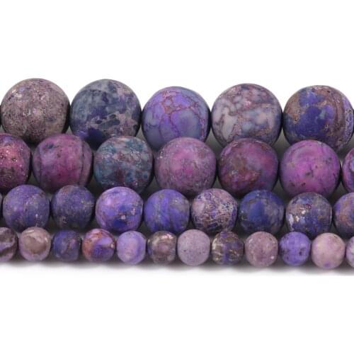 Natural Stone Bead Matte Dull Polish Purple Sea Sediment Turquoises Jaspers Beads for Jewelry Making DIY Bracelet