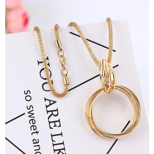 2020 New Net Alloy Double circles Pendant Sweater Chain Exaggerated Clothing Ornament Factory Direct Sales pendant necklaces