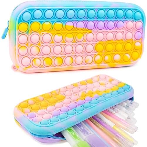21 Colors Pop Push Pencil Case Bubble Pen Holder Silicone Sensory Game Pencil Case Shockproof Water Suitable for Students Gifts