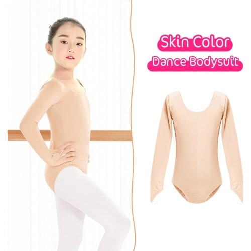 Children Long Sleeve Nude Leotard Kids Gymnastics /Ballet Dance Leotard Girls Flesh Underwear Skin High Elastic Bodysuit