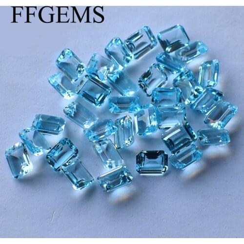 FFGems Natural Swiss blue Topaz Aquamarine Loose Gemstone Rectangle Big Diy For Silver Gold Ring Mounting Fine Jewelry women